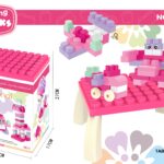 Dečiji sto sa kockama za slaganje u roze boji – 120 delova